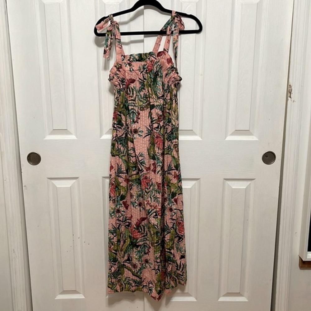 H&M pink tie shoulder midi dress size 4